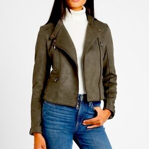 BANANA REPUBLIC - Olive green vegan suede Moto jacket